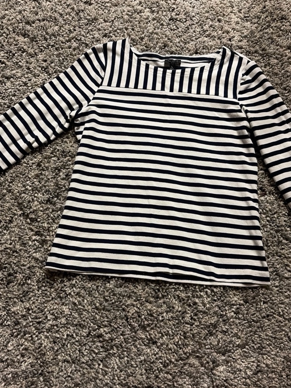Talbots Navy & White Striped 3/4 Sleeve Top